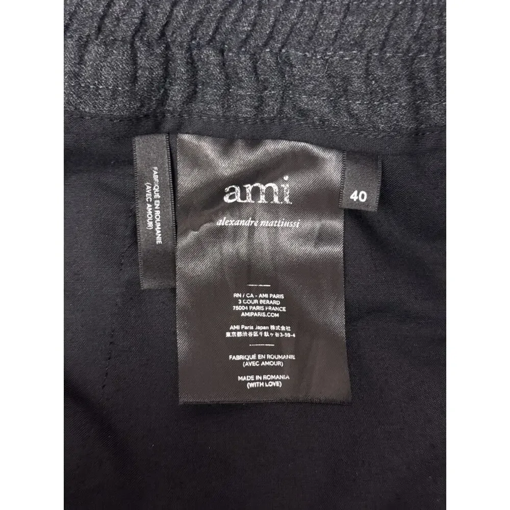 AMI Paris Alexandre Mattiussi Pants Large Mens Gray Wool Slim Slim Drawstring